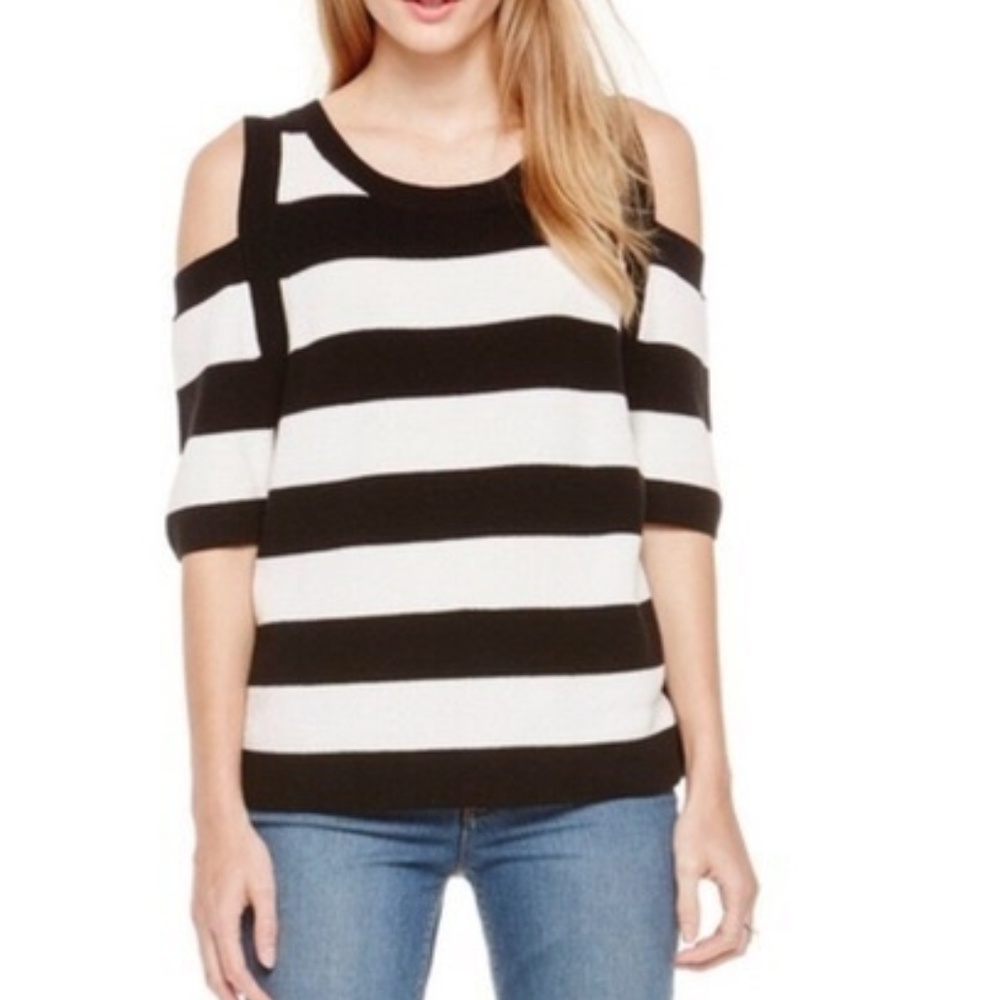 Two by Vince Camuto Striped Cold Shoulder Sweater